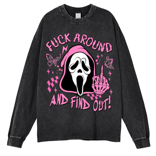 Find Out Unisex Casual Washed Printed Round Neck Sweatshirt