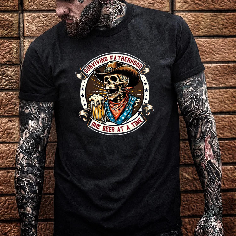 One Beer At A Time Pattern Print 100%Cotton T-Shirt