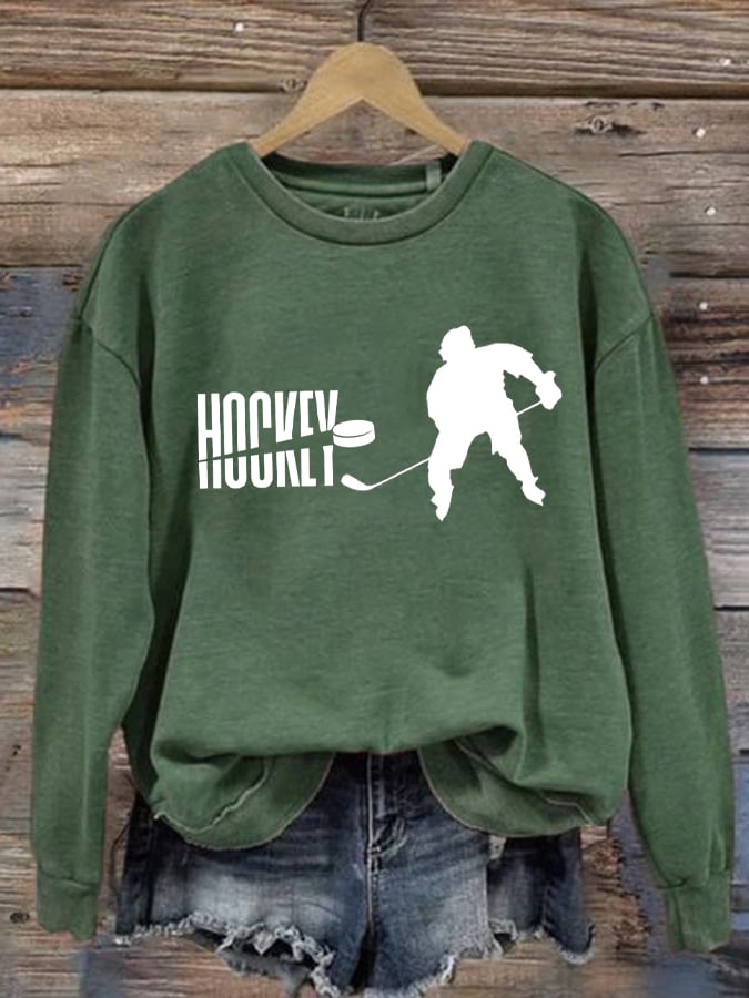 Women's Ice Hockey Printed Casual Crew Neck Sweatshirt