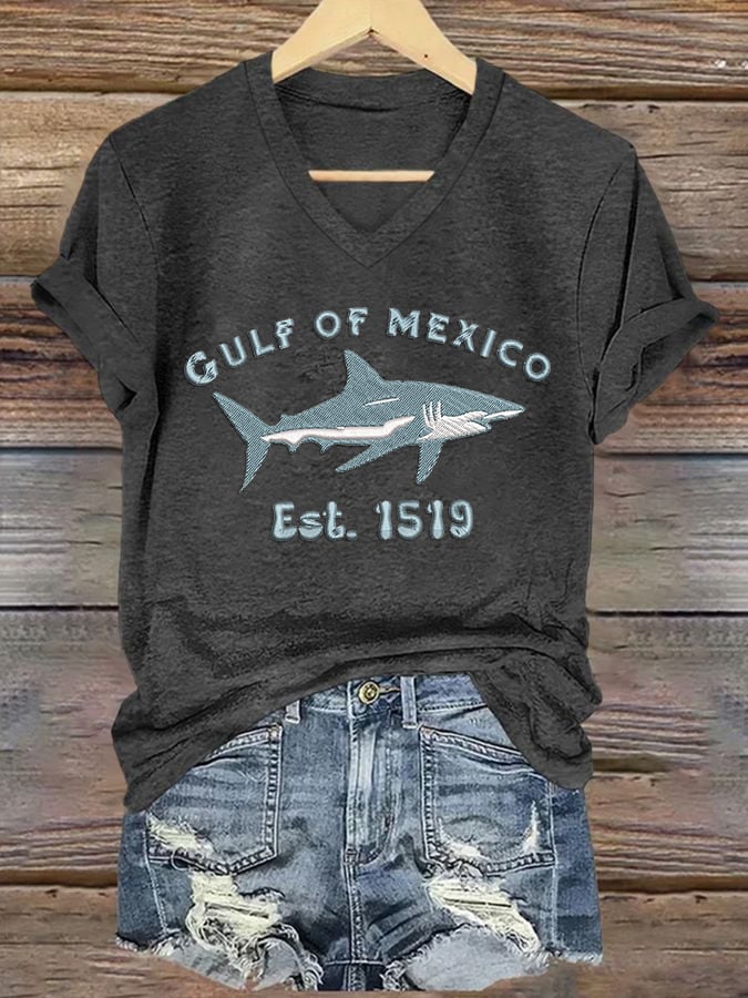 Women's Gulf Of Mexico Printed V Neck T-Shirt