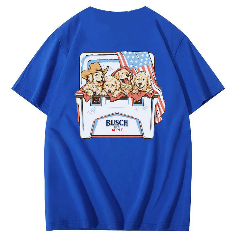 Happy Dogs And American Flag Pattern Print T-Shirt