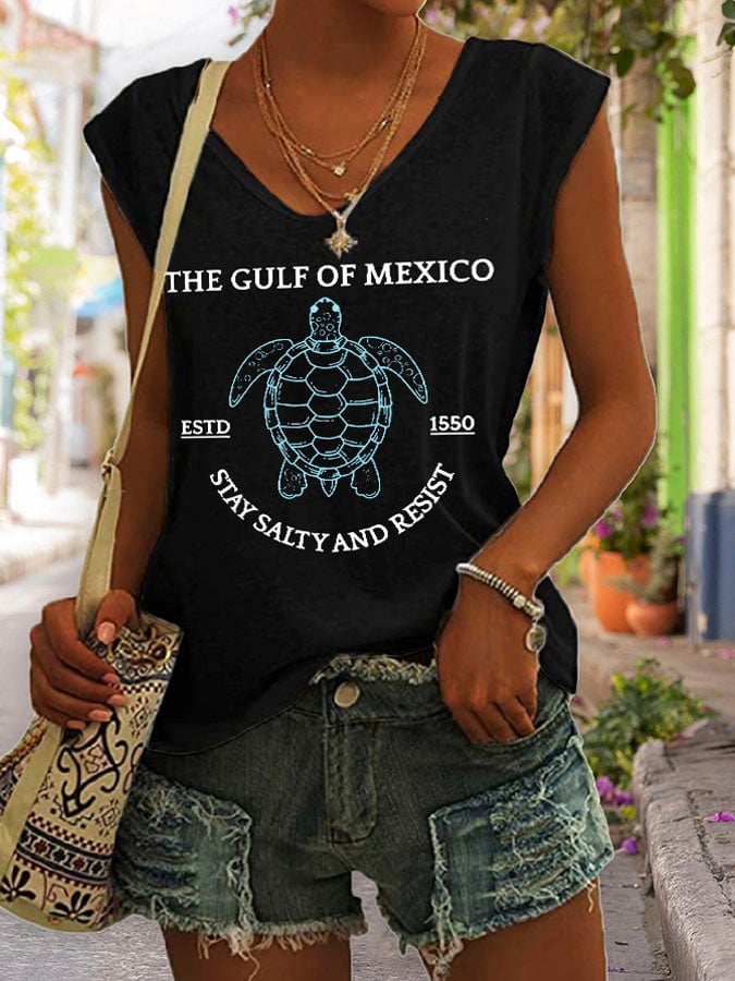 Women's Retro The Gulf Of Mexico Stay Salty And Resist Est 1550 Print Tank Top