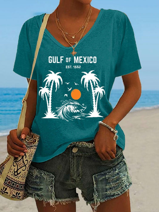 Women's Retro Golfo De Mexico 1550 Print T-Shirt