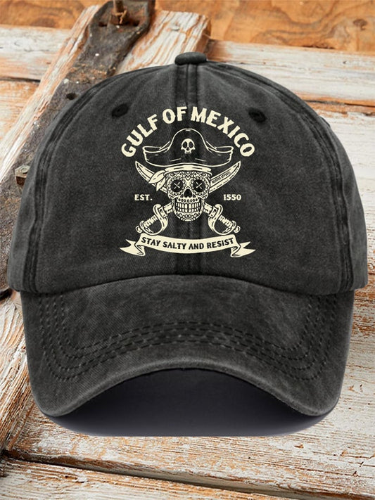 Retro Gulf Of Mexico Est 1550 Stay Salty And Resist Printed Baseball Cap