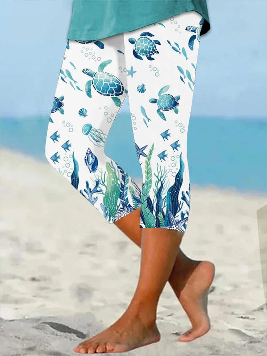 Women's Hawaiian Turtle Print Resort Casual Leggings