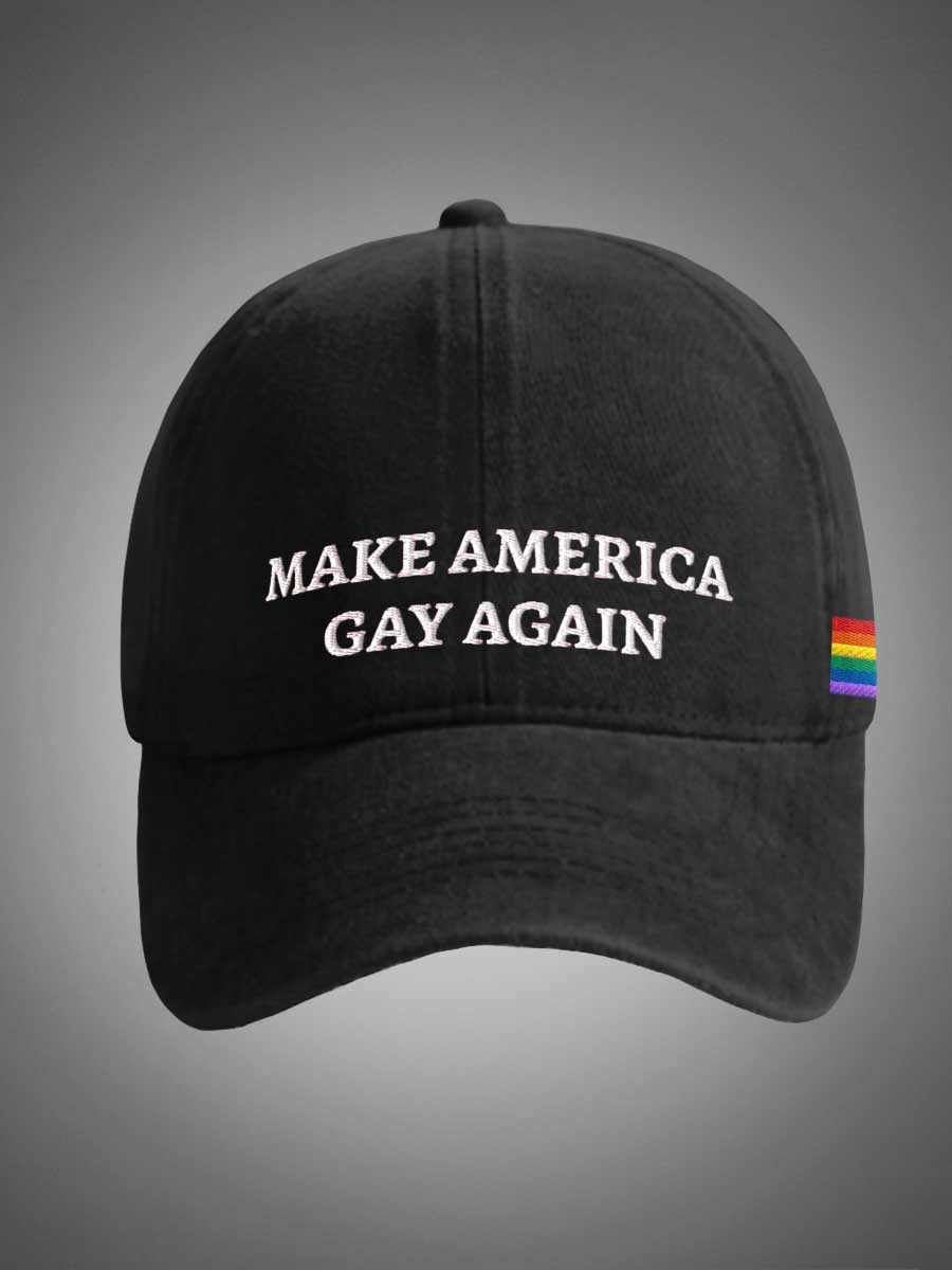 Rainbow Maga Make American Great Again LGBTQ Unisex Distressed Cotton Washed Art Print Hat