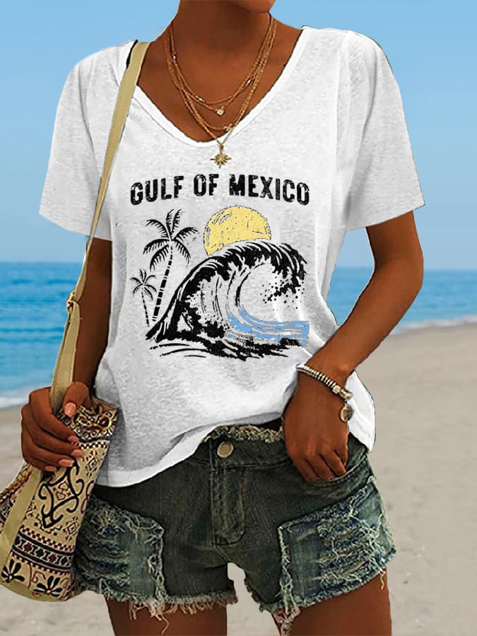Women's Gulf Of Mexico Print Casual T-Shirt