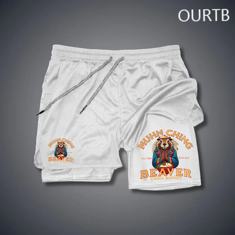 Muhn Ching All You Can Eat Beaver China Buffet Funny Art Print Shorts Pants