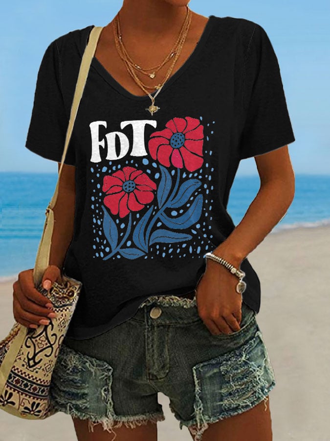 Women's Retro Flowers FDT Print T-Shirt