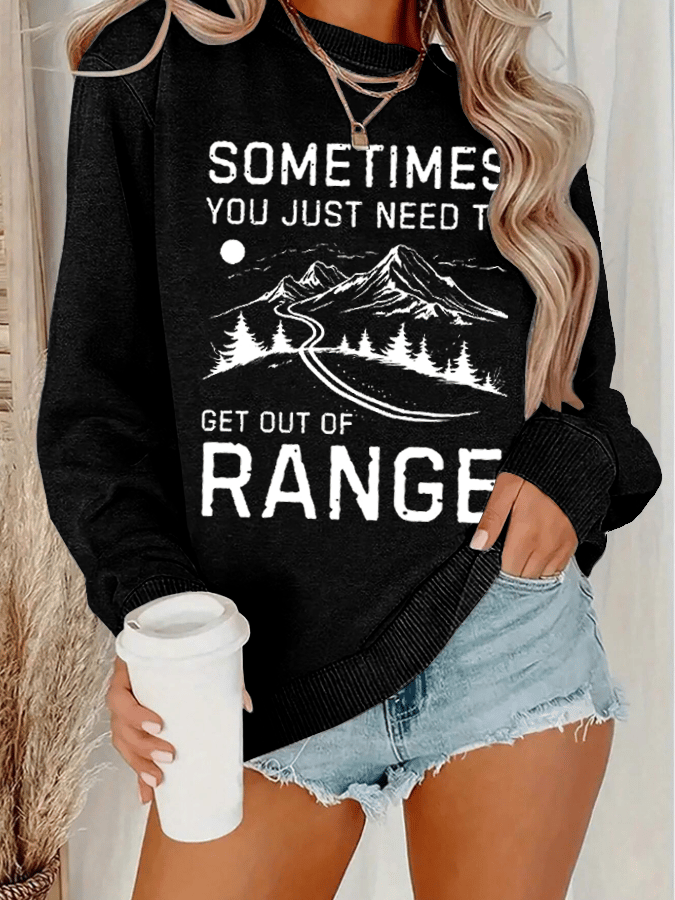 Women's Get Out Of Range Hiking Print Crew Neck Long Sleeve Sweatshirt