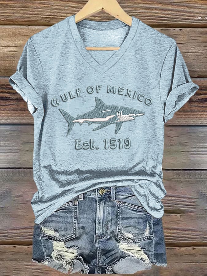 Women's Gulf Of Mexico Printed V Neck T-Shirt