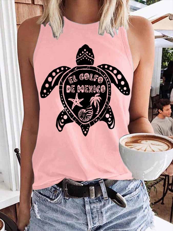 Women's Gulf Of Mexico Print Round Neck Tank Top