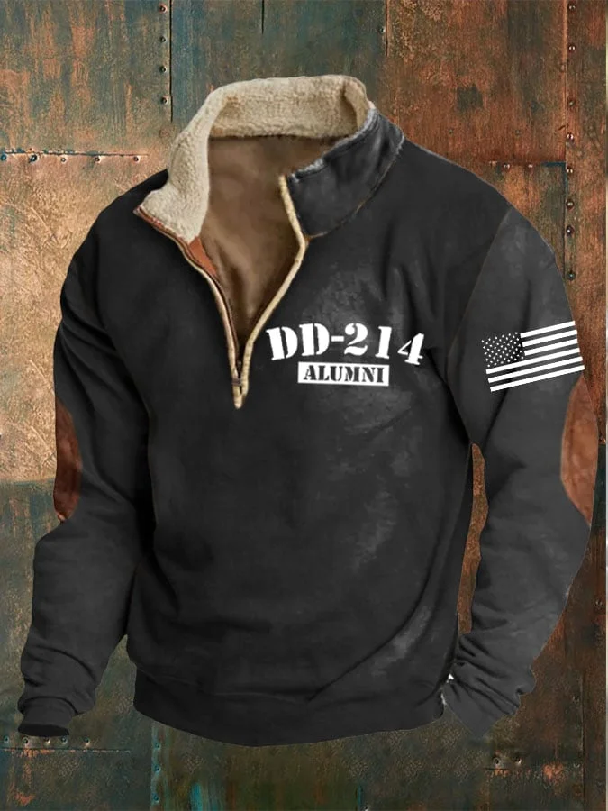 Men's Veterans DD-214 Zipper Collar Long Sleeve Sweatshirt