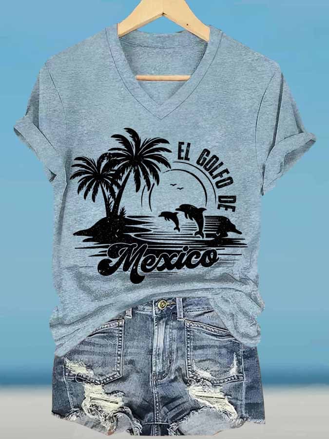 Women's Gulf Of Mexico Printed V Neck T-Shirt