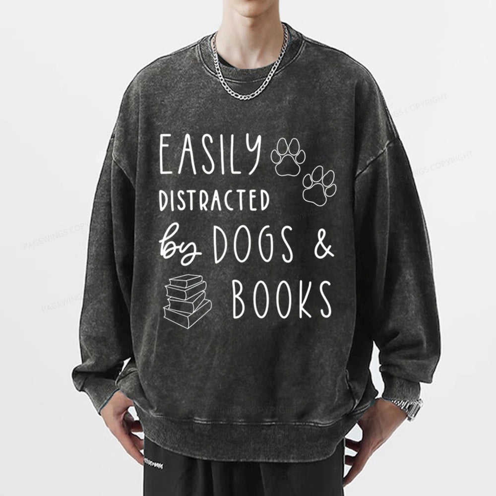 Dogs And Books Unisex Washed Sweatshirt