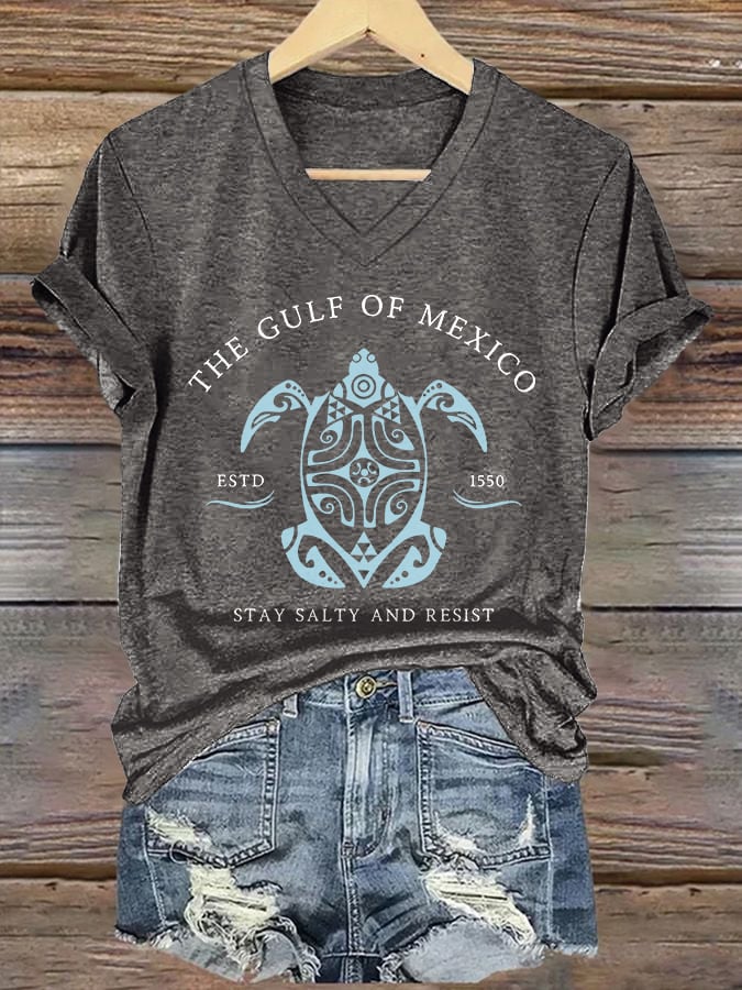 Women's Gulf Of Mexico Printed V Neck T-Shirt