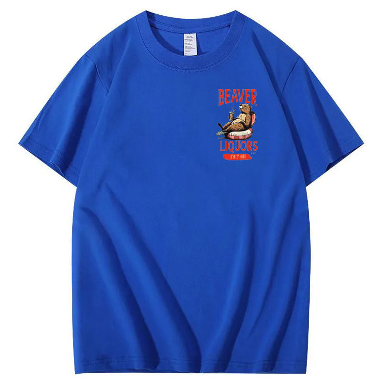 Beaver Pattern Print Crew Neck T-Shirt