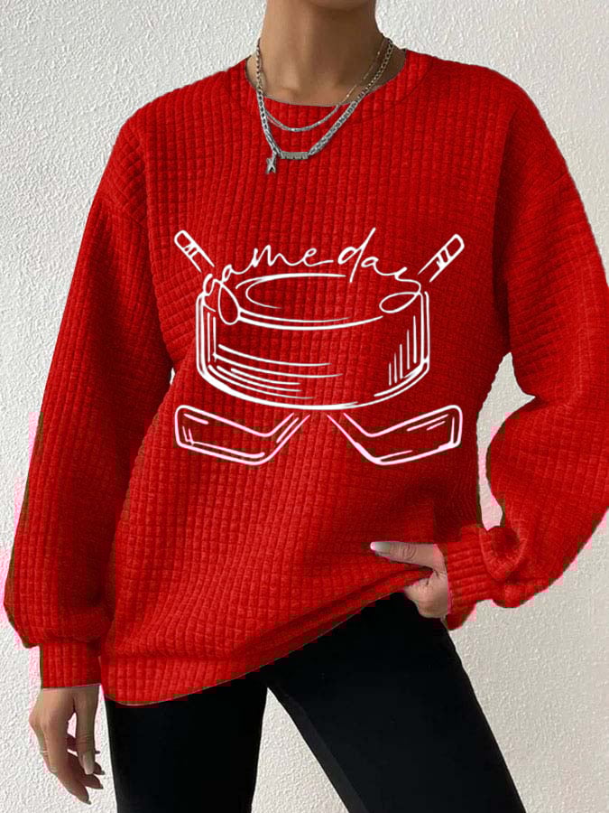 Women's Ice Hockey Printed Daily Long Sleeve Crew Neck Sweatshirt
