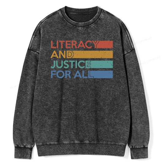 Pagewing Literacy and Justice For All Unisex Washed Sweatshirt