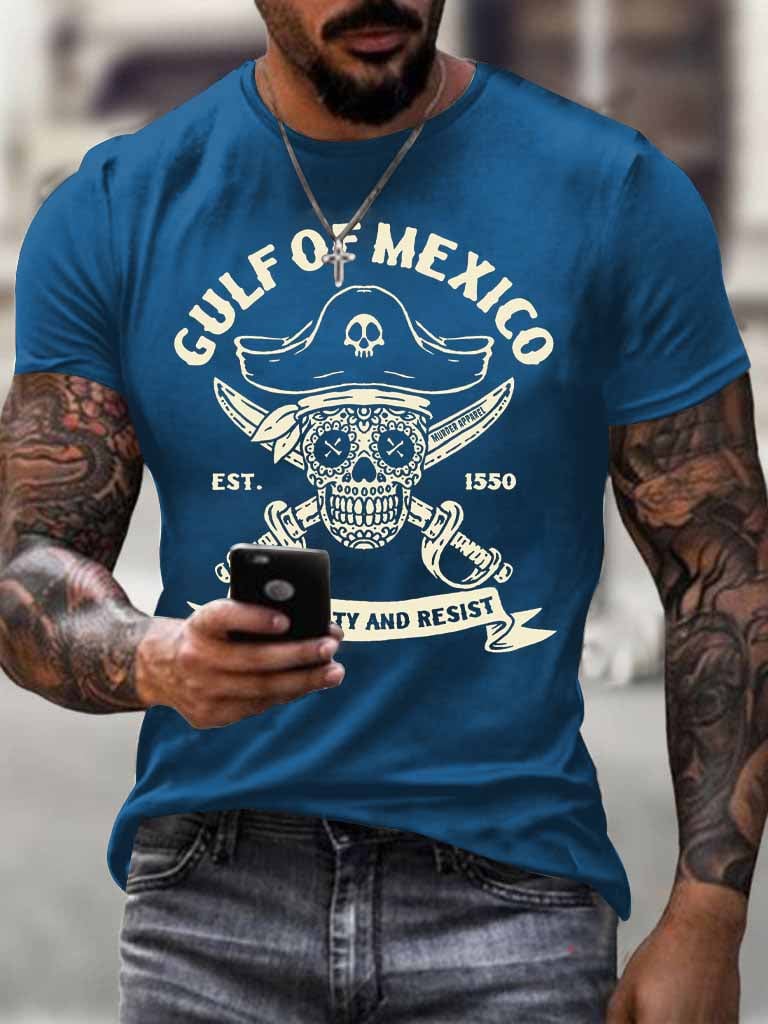 Men'S Retro Gulf Of Mexico Est 1550 Stay Salty And Resist Printed Casual Crew Neck T-Shirt