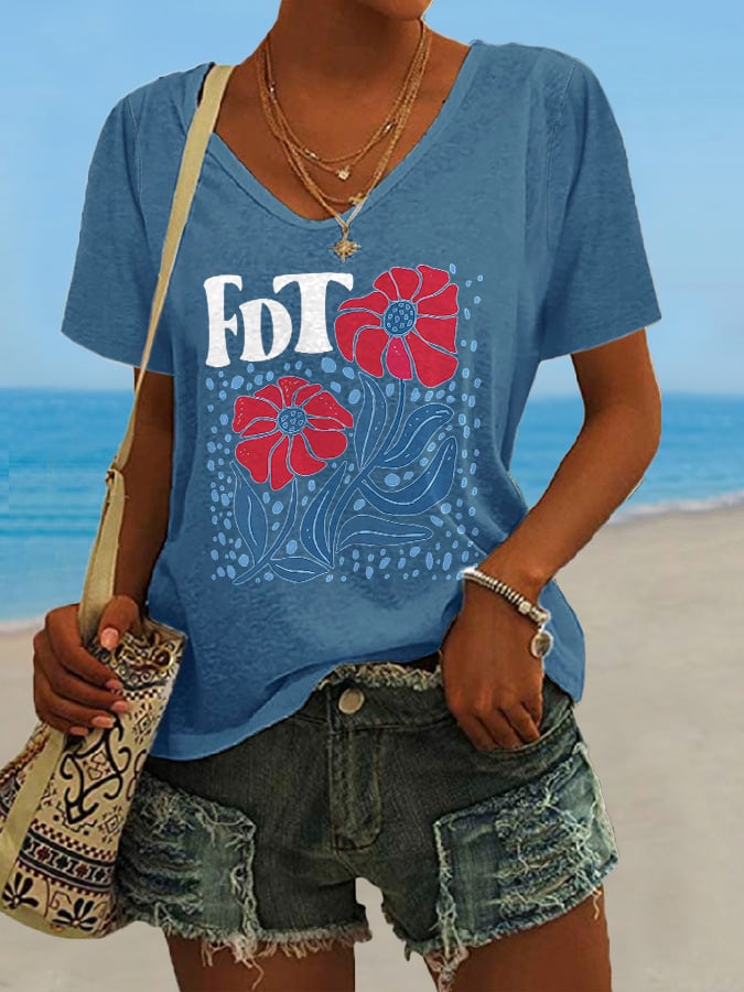Women's Retro Flowers FDT Print T-Shirt
