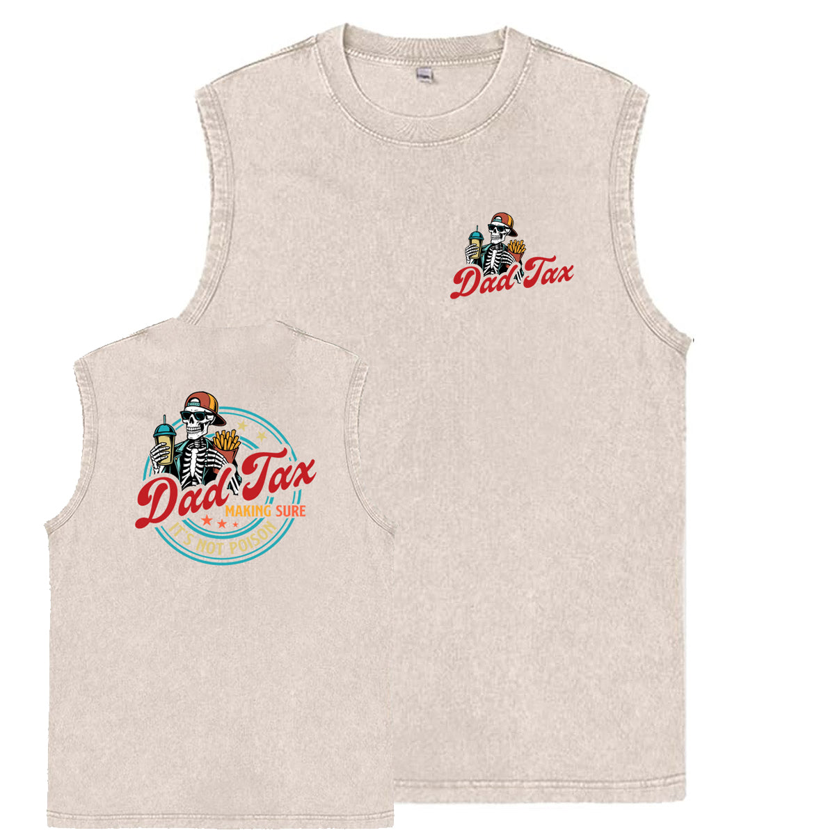 Dad Tax Pattern Sleeveless Cotton Washed Printed Loose Vest