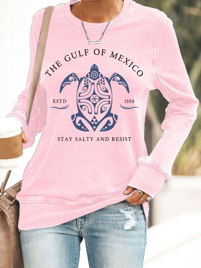 Women's Gulf Of Mexico Print Round Neck Sweatshirt