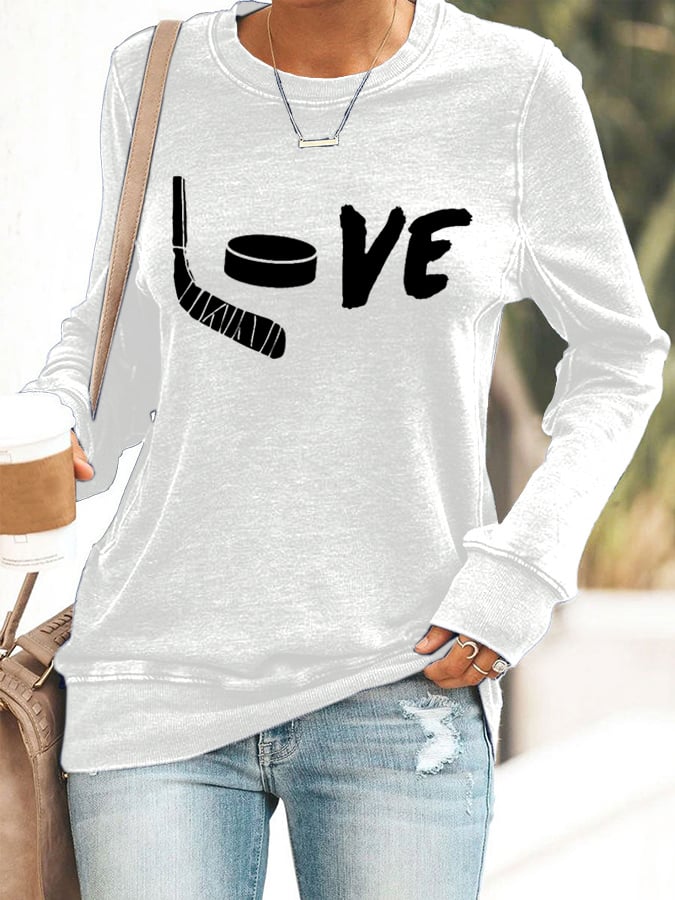 Women's Love Ice Hockey Printed Casual Sweatshirt