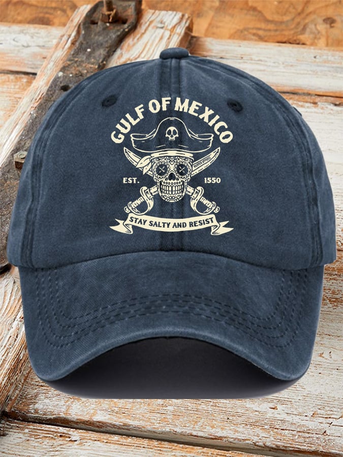 Retro Gulf Of Mexico Est 1550 Stay Salty And Resist Printed Baseball Cap