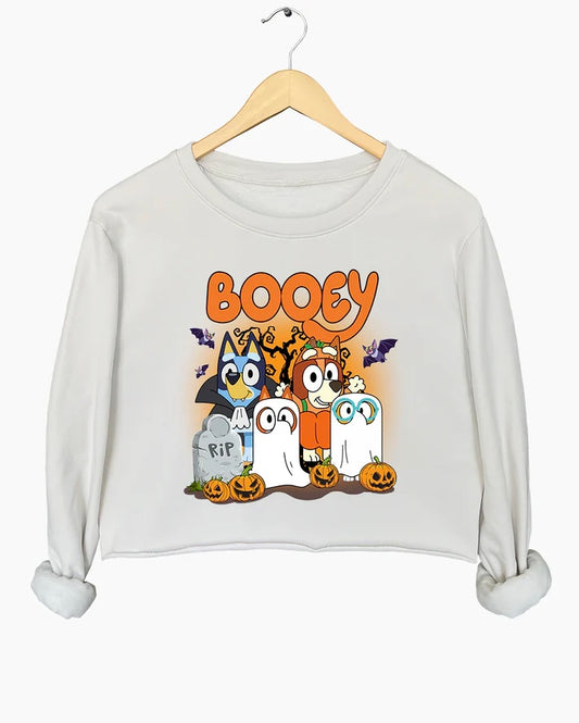 Bluey Booey Family Trick Or Treat Cute Halloween Crop Sweatshirt