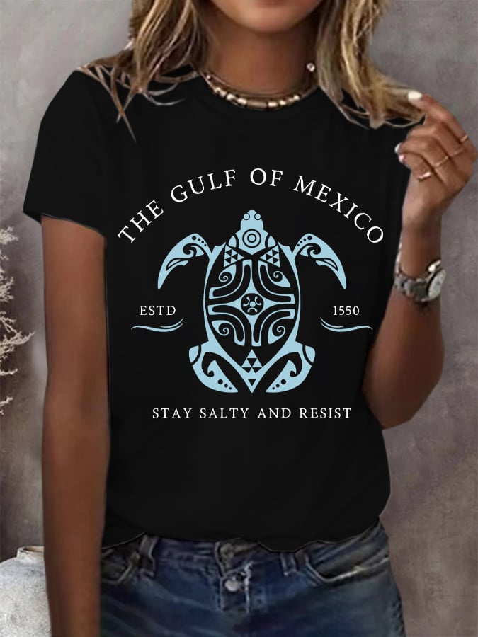 Women's Gulf Of Mexico Print Round Neck T-Shirt
