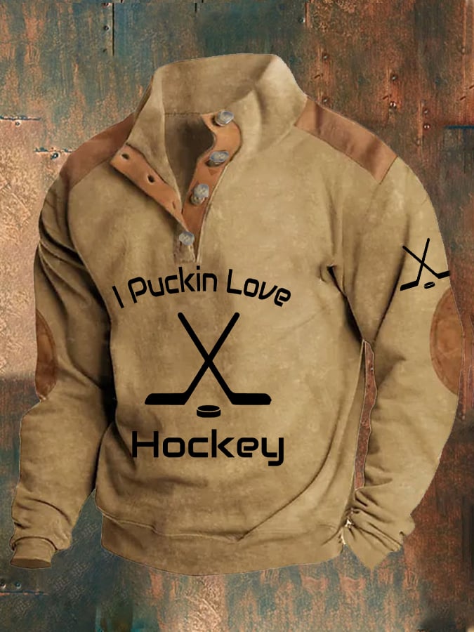 Men's Vintage I Pucking Love Hockey Print Sweatshirt
