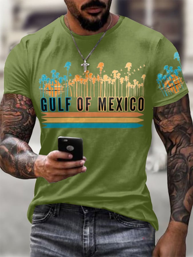 Men'S Retro Gulf Of Mexico Printed Casual Crew Neck T-Shirt