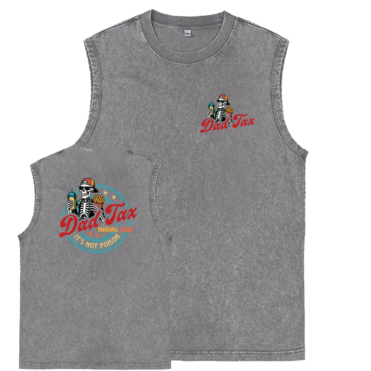 Dad Tax Pattern Sleeveless Cotton Washed Printed Loose Vest