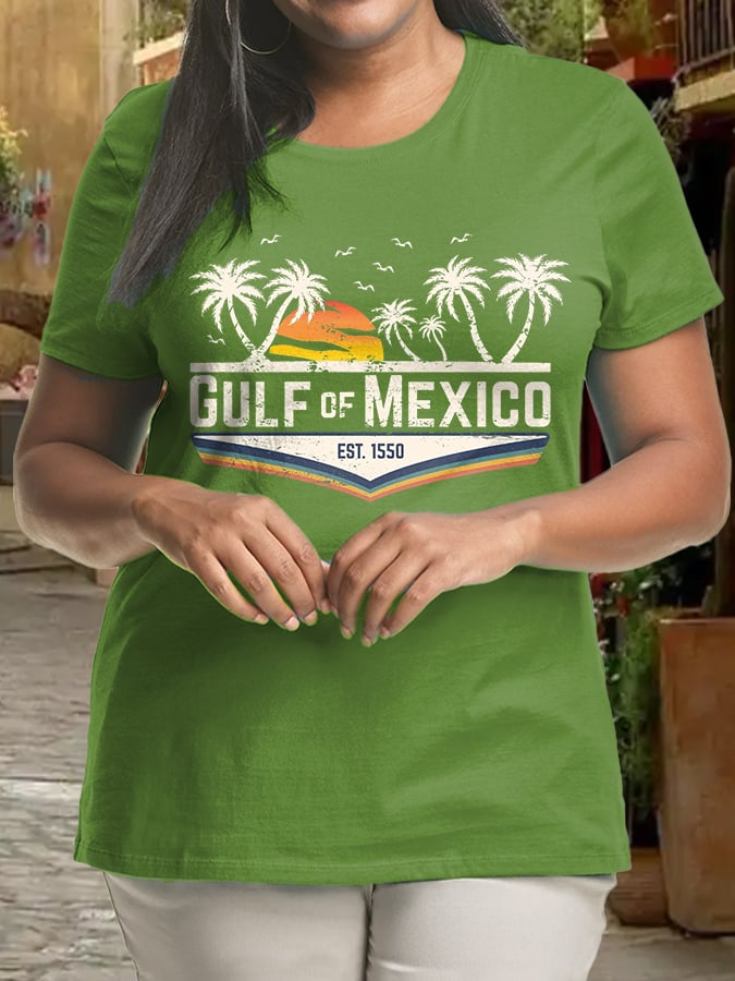 Women's Plus Size Gulf Of Mexico Print Crew Neck T-Shirt