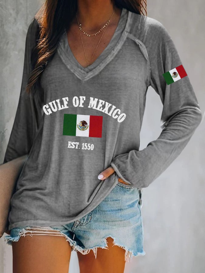 Women's Gulf Of Mexico Print V Neck T-Shirt
