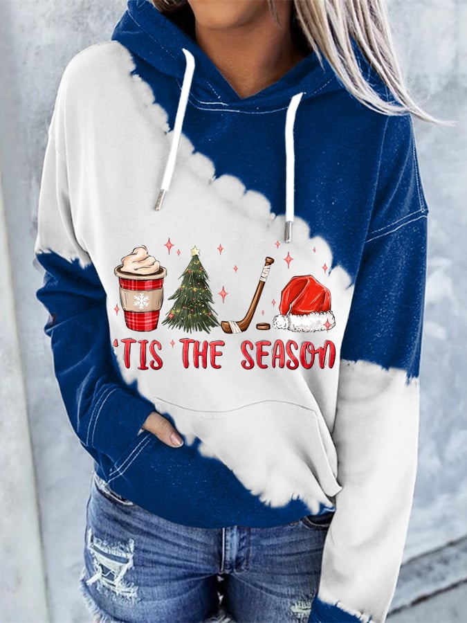 Women's Tis The Season Hockey Print Casual Hooded Sweatshirt