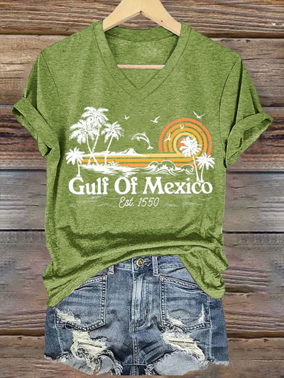 Women's Gulf Of Mexico Printed V Neck T-Shirt