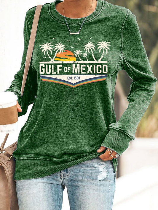 Women's Gulf Of Mexico Print Round Neck Sweatshirt
