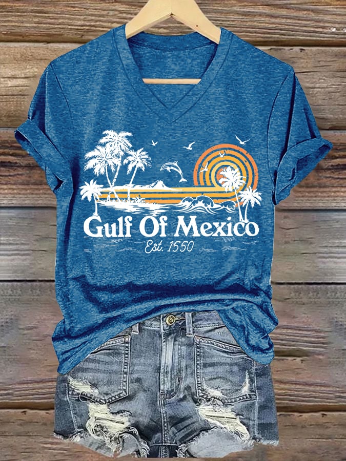 Women's Gulf Of Mexico Printed V Neck T-Shirt