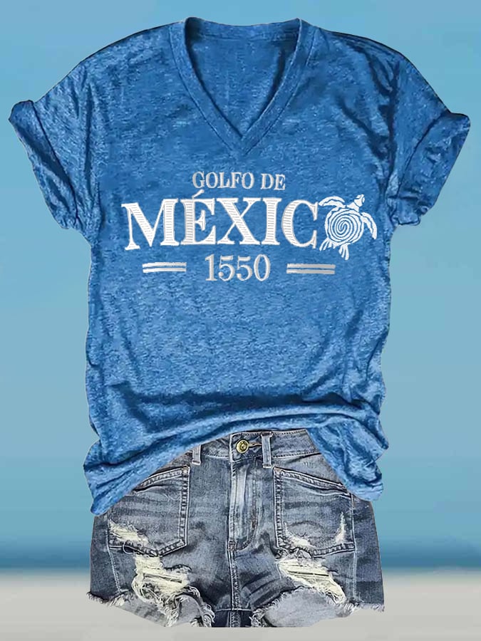 Women's Retro Golfo De Mexico 1550 Sea Turtle Print T-Shirt