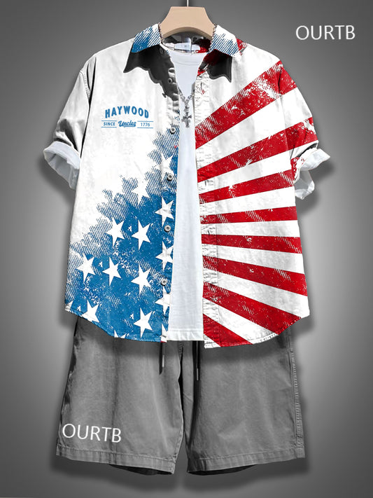 Haywood Uncle Since 1776 USA Independence Day Abstract Pattern Art Print Casual 100% Cotton Shirt