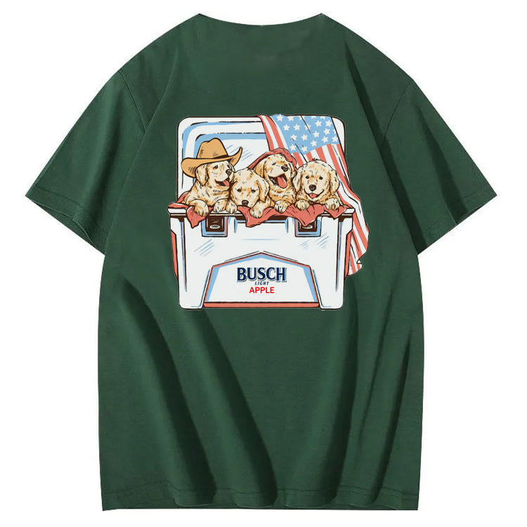 Happy Dogs And American Flag Pattern Print T-Shirt