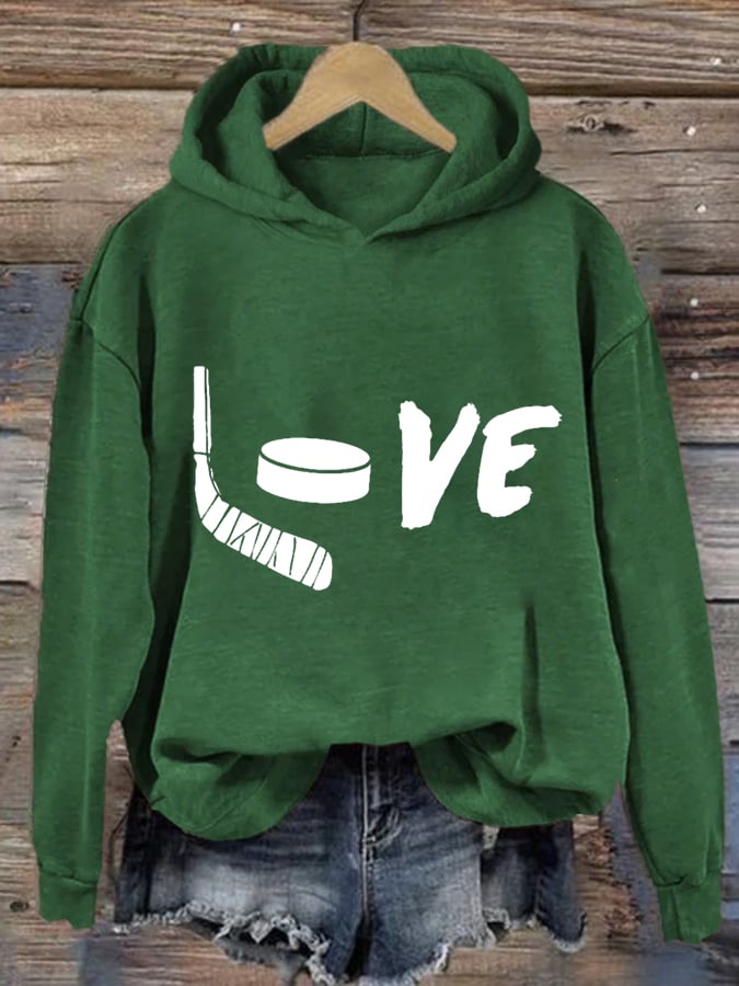 Women's Love Ice Hockey Print Casual Sweatshirt