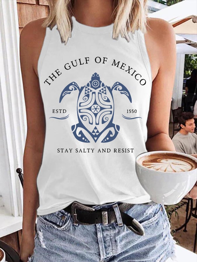 Women's Gulf Of Mexico Print Round Neck Tank Top