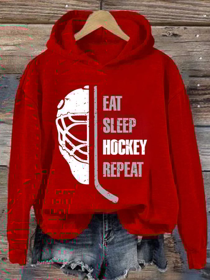 Women's Eat Sleep Hockey Repeat Print Casual Sweatshirt