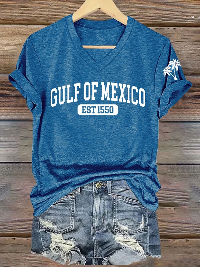 Women's Gulf Of Mexico Printed V Neck T-Shirt
