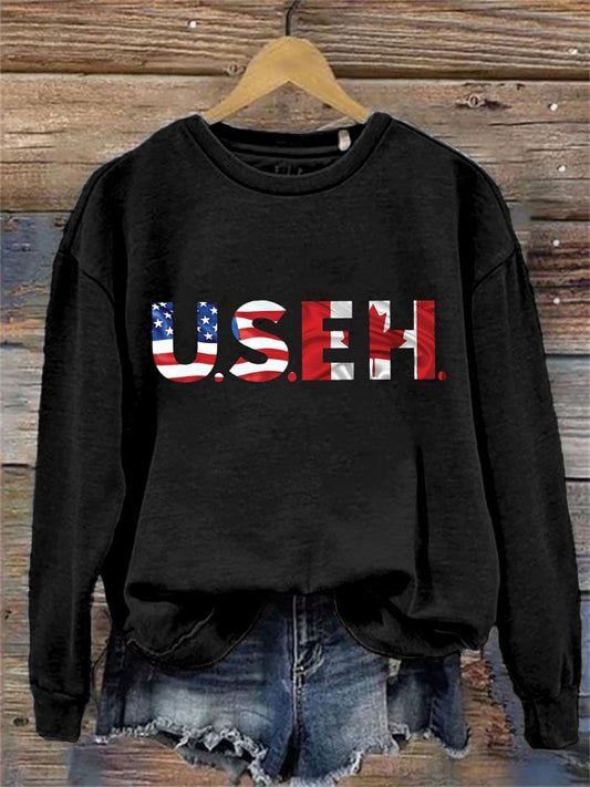 Women's Canada Strong And Free Printed Crew Neck Long Sleeve Sweatshirt