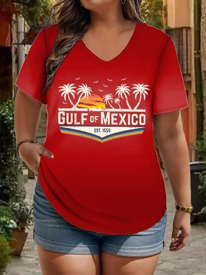 Women's Plus Size Gulf Of Mexico Print V-Neck T-Shirt