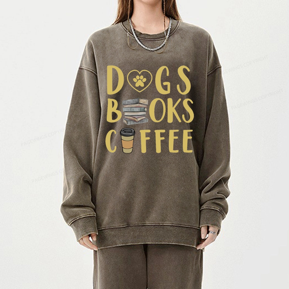 Pagewing Dogs, Books, Coffee Unisex Washed Sweatshirt
